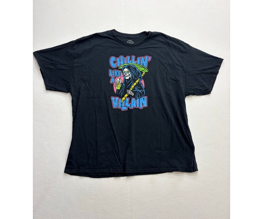 DOM Men's T-Shirt Grim Reaper Chillin Like A Villain Graphic Tee Size 3XL C12